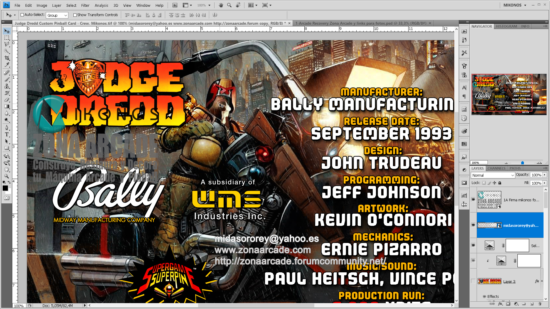 "Judge Dredd Custom Pinball Cards" (BALLY). Designed by Mikonos & Zona